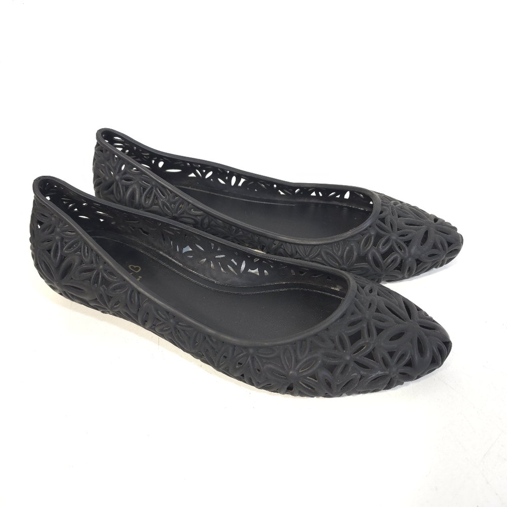 Black Floral Cutout Jelly Ballet Flats